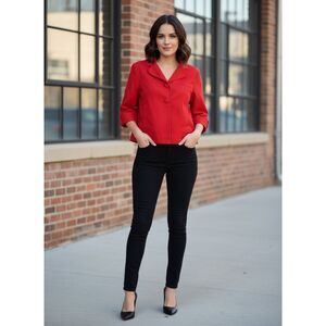 Ann Taylor Red 3/4 Sleeve Blazer - Women's Size Medium Petite
